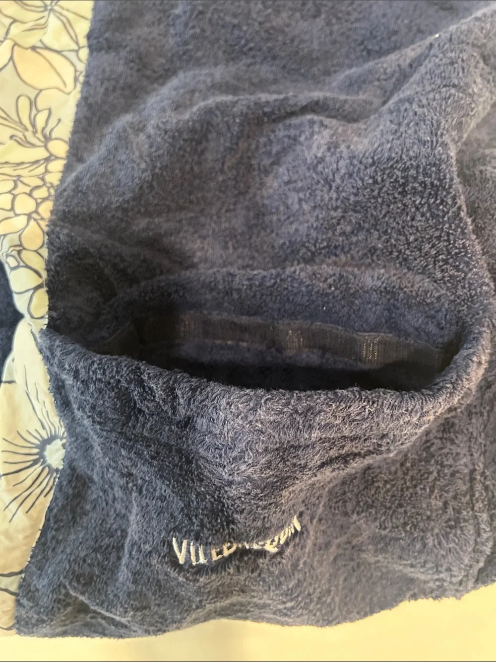 Vilebrequin Navy Beach Towel with Floral Trim